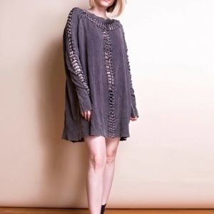 All Saints Grey Wash Bea Laurentina Braided Oversized Mini Sweater Dress